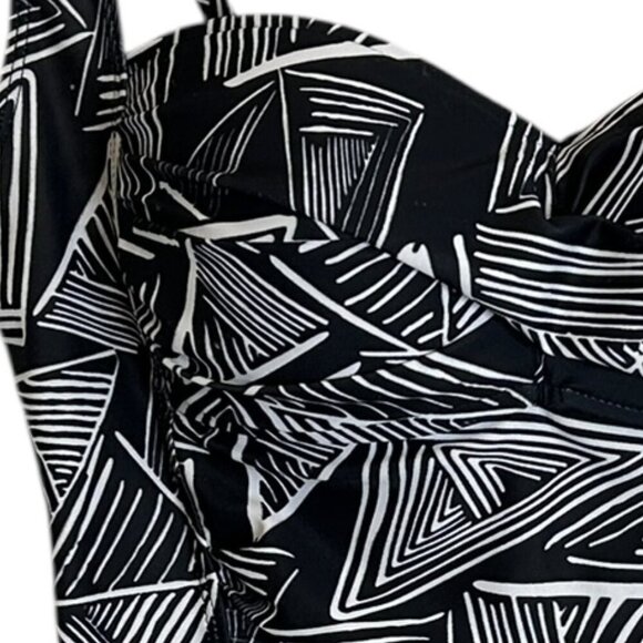 Liquid Black & White Rouched One Piece Bathing Suit Swimsuit Sz S Adjustable - Picture 7 of 7
